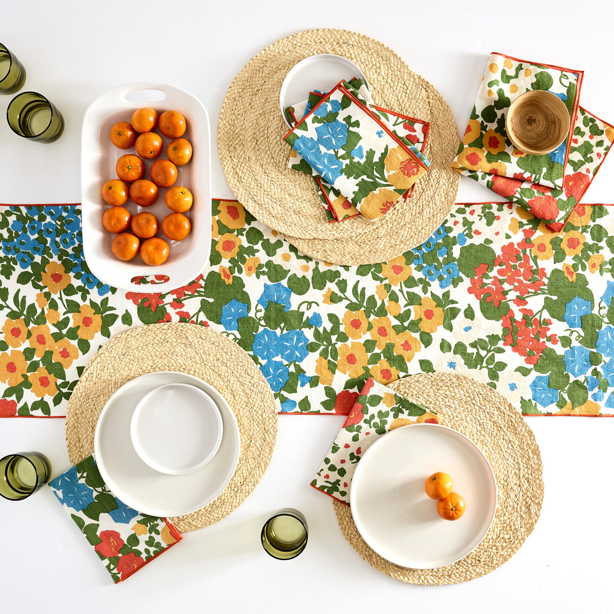 Million Flowers Linen Table Runner - Tangerine