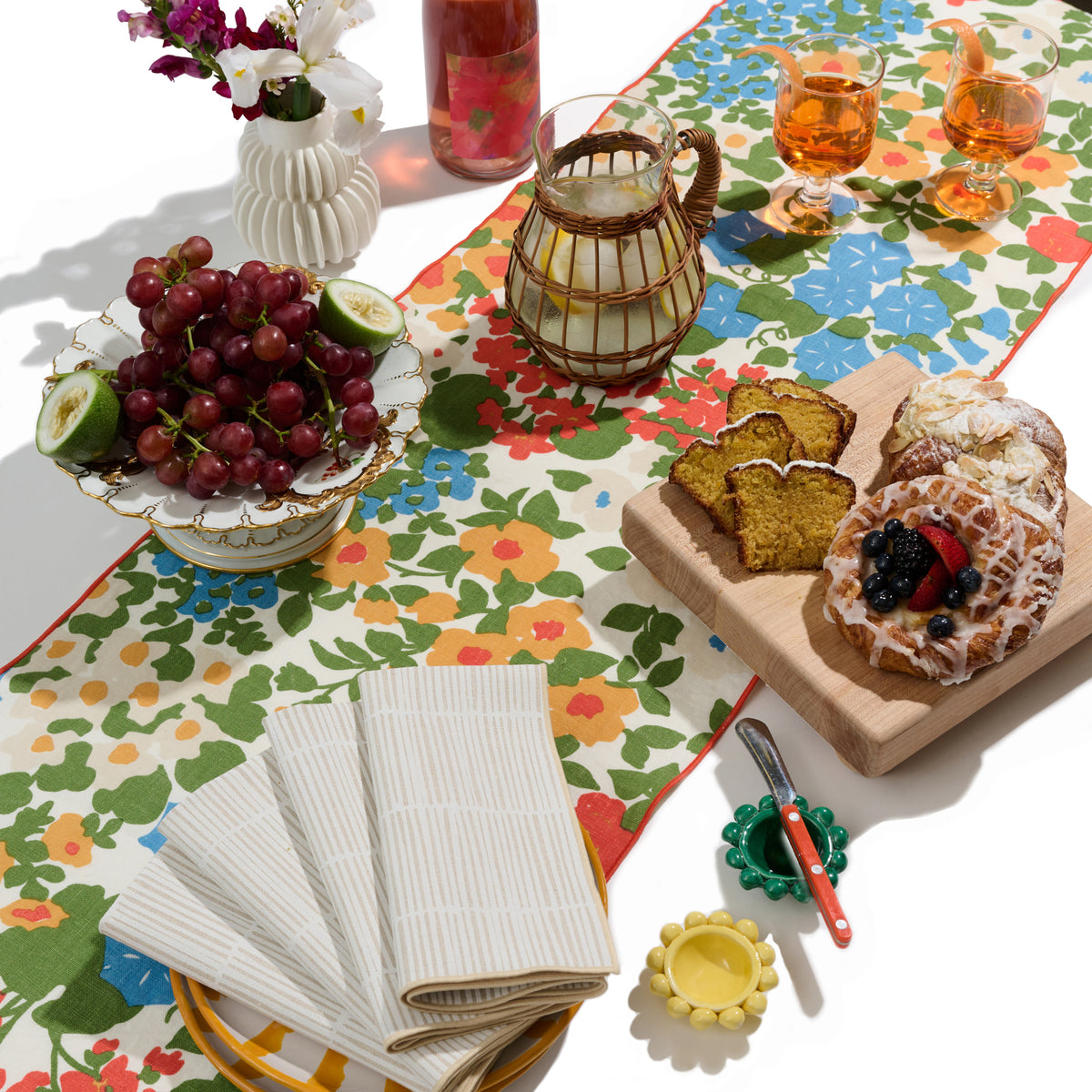Million Flowers Linen Table Runner - Tangerine
