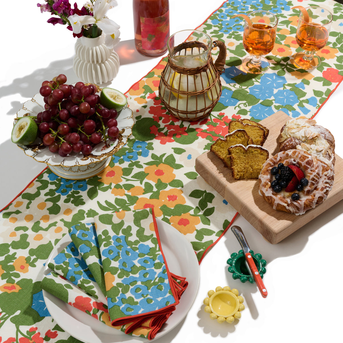 Million Flowers Linen Napkin Set - Tangerine