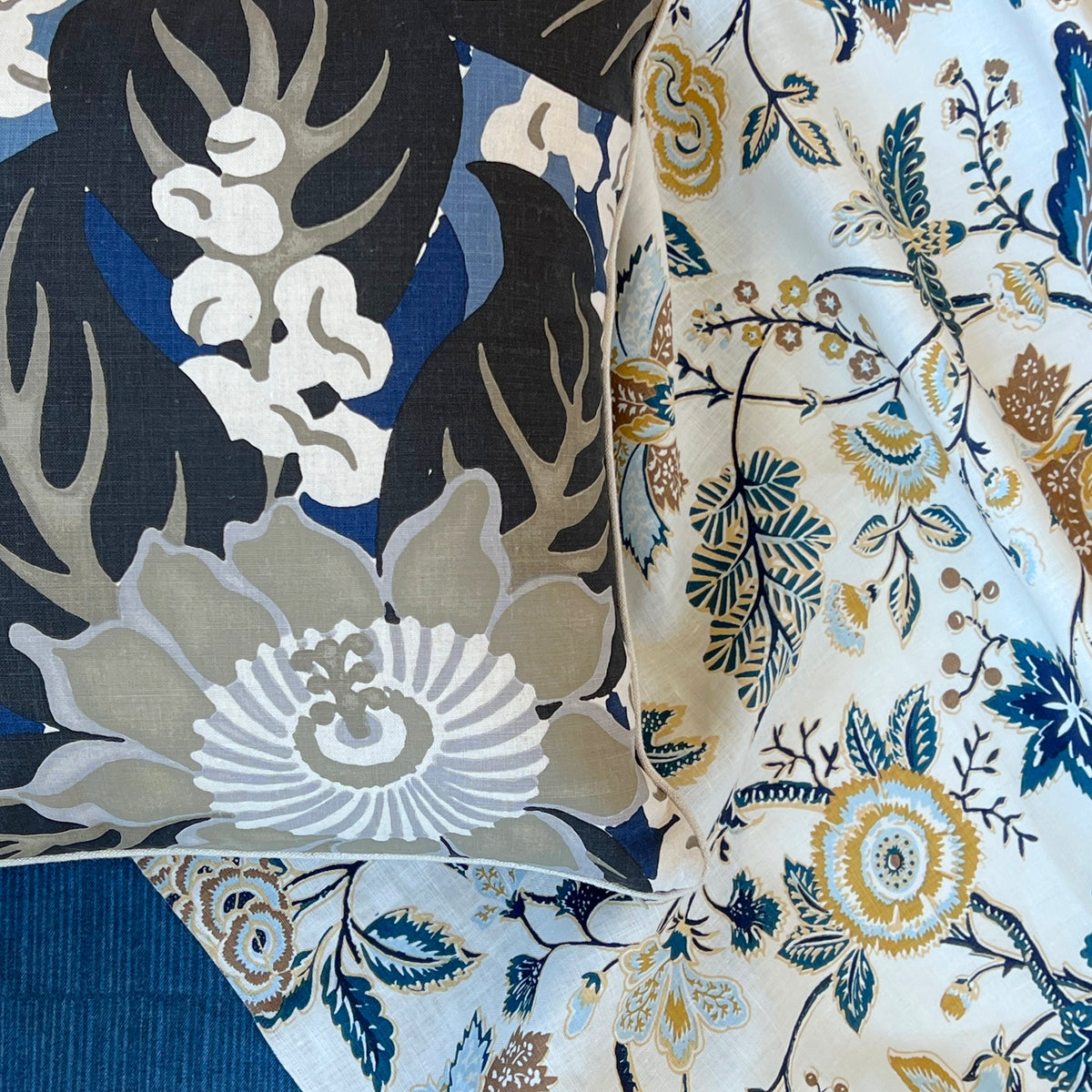 Floral Desert Flowers On Denim Blue Fabric By The Yard - Desert